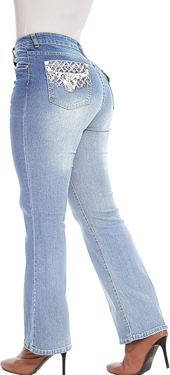 Women Butt Lifting Jeans - Stretch Denim Mid Rise Pants With Tummy Control