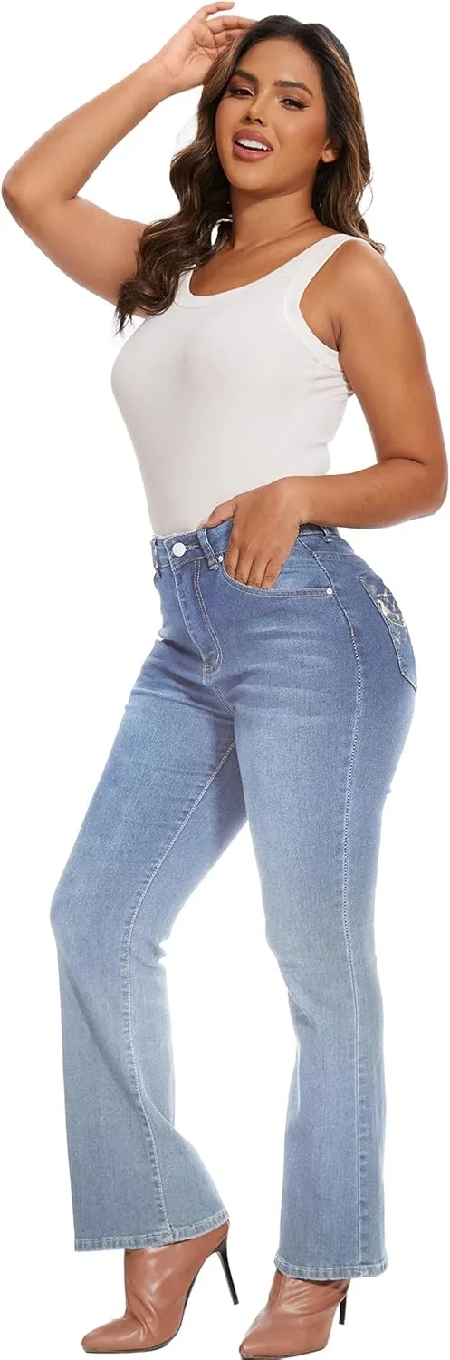 Women Butt Lifting Jeans - Stretch Denim Mid Rise Pants With Tummy Control