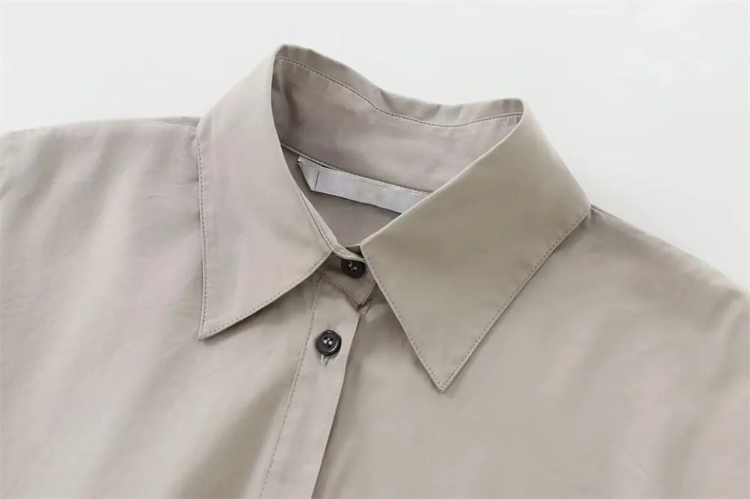 Women Elegant Blouse Turn Down Collar Button-Up Long Sleeve Shirt Adjust Waist Top