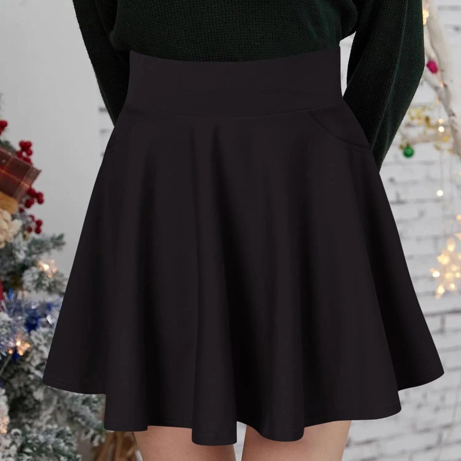 Women Fashion Casual Short Style Solid Half Skirt Anti Glare Sun Skirt Pleated Pocket Skirts Bandage Skirt Mini