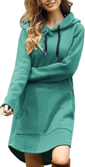 Women Hoodies Dress Hooded Sweatshirts Dress Casual Long Sleeve Tunic Dress Oversized Pullover Sweatshirt with Pocket