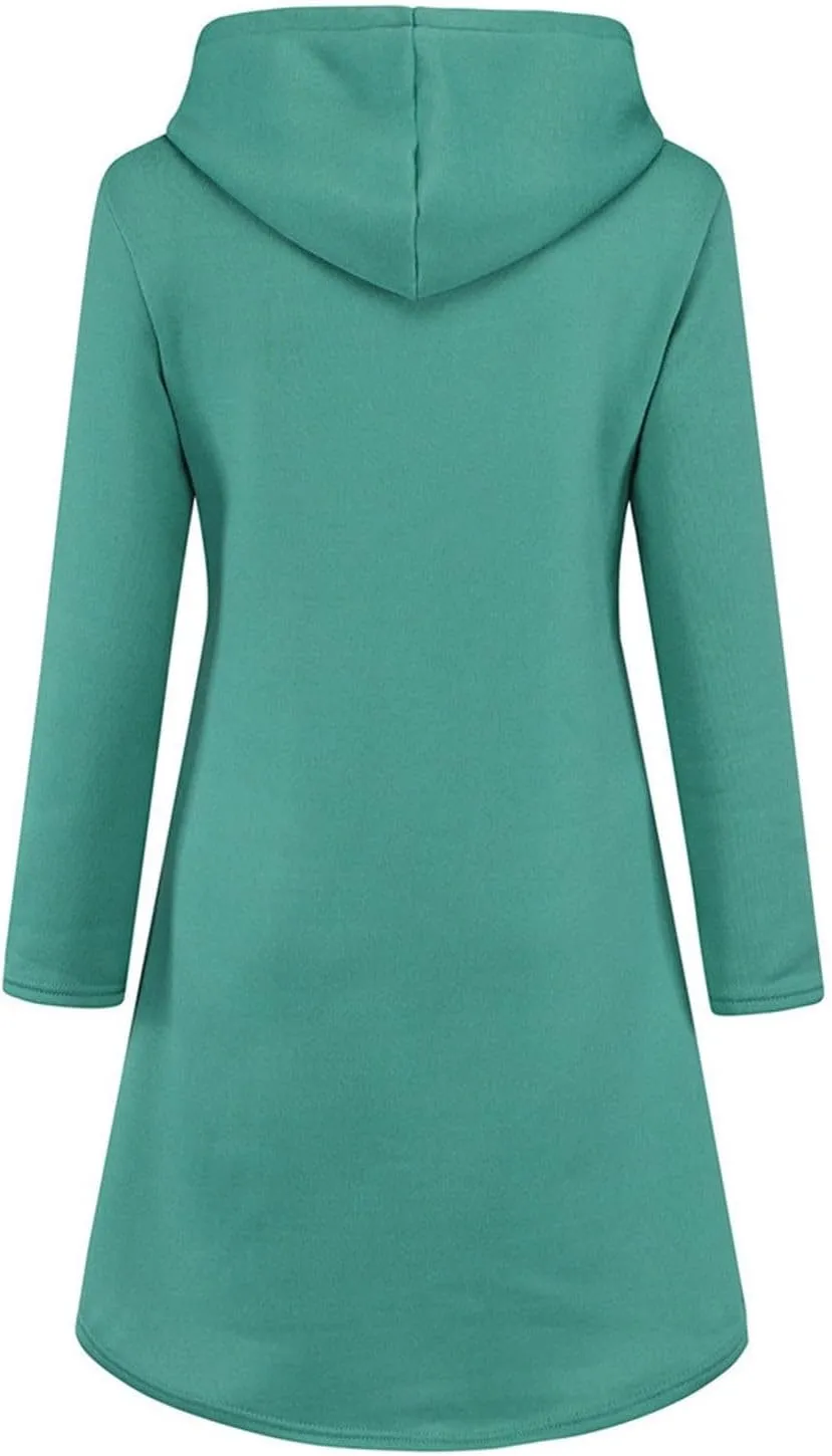 Women Hoodies Dress Hooded Sweatshirts Dress Casual Long Sleeve Tunic Dress Oversized Pullover Sweatshirt with Pocket