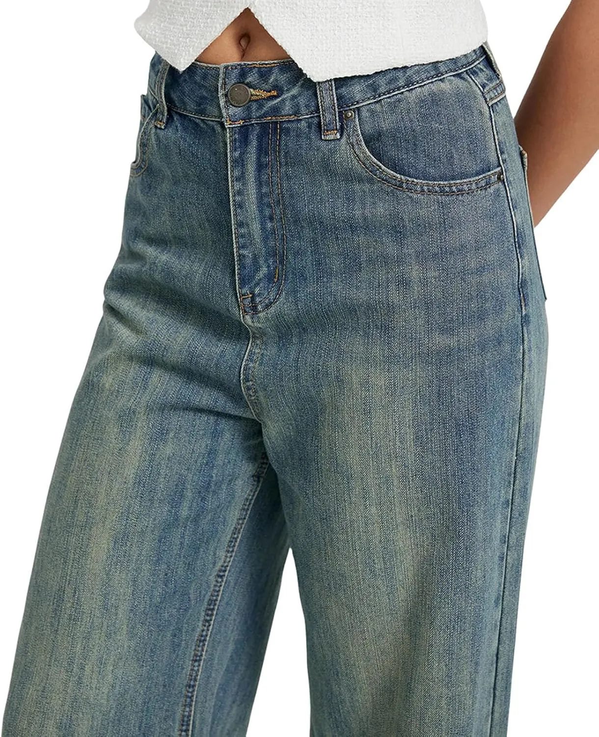 Women Jeans High Waisted Trendy Stretch Boyfriend Baggy Jeans Straight Wide Leg Casual Denim Pants Teen Girls Trousers