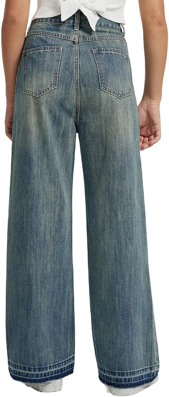 Women Jeans High Waisted Trendy Stretch Boyfriend Baggy Jeans Straight Wide Leg Casual Denim Pants Teen Girls Trousers