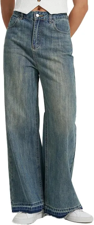 Women Jeans High Waisted Trendy Stretch Boyfriend Baggy Jeans Straight Wide Leg Casual Denim Pants Teen Girls Trousers