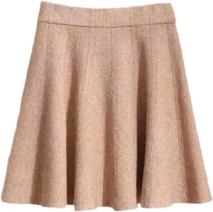 Women Knitted Skirts High Waist Black School Mini Pleated Skirts Knit Skirt
