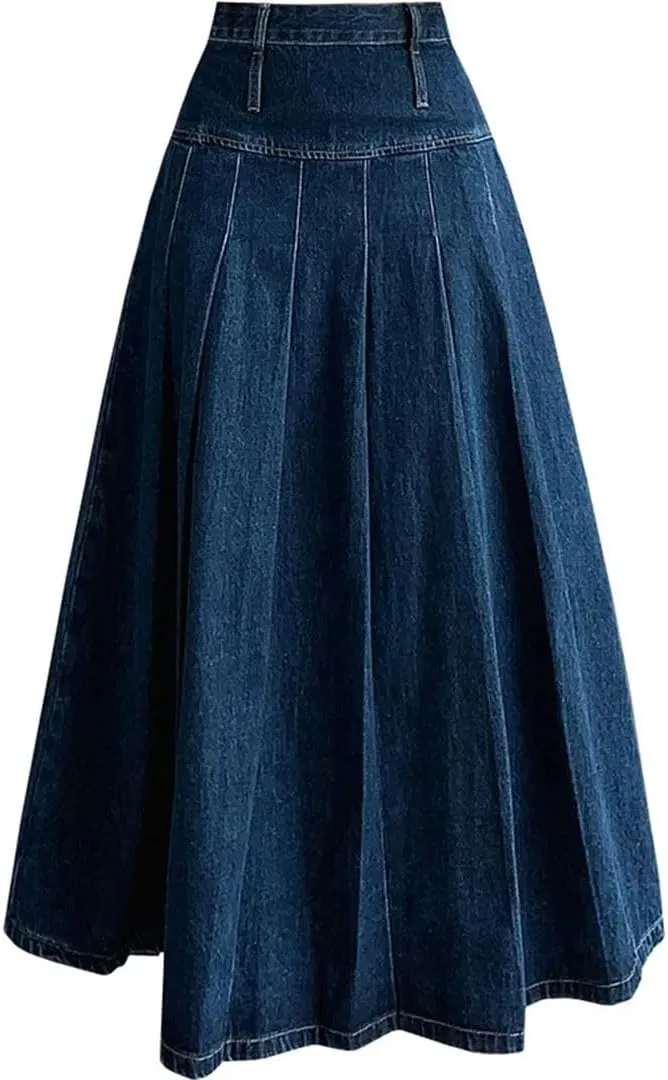 Women Pleated Vintage High Waist Straight Loose Skirts