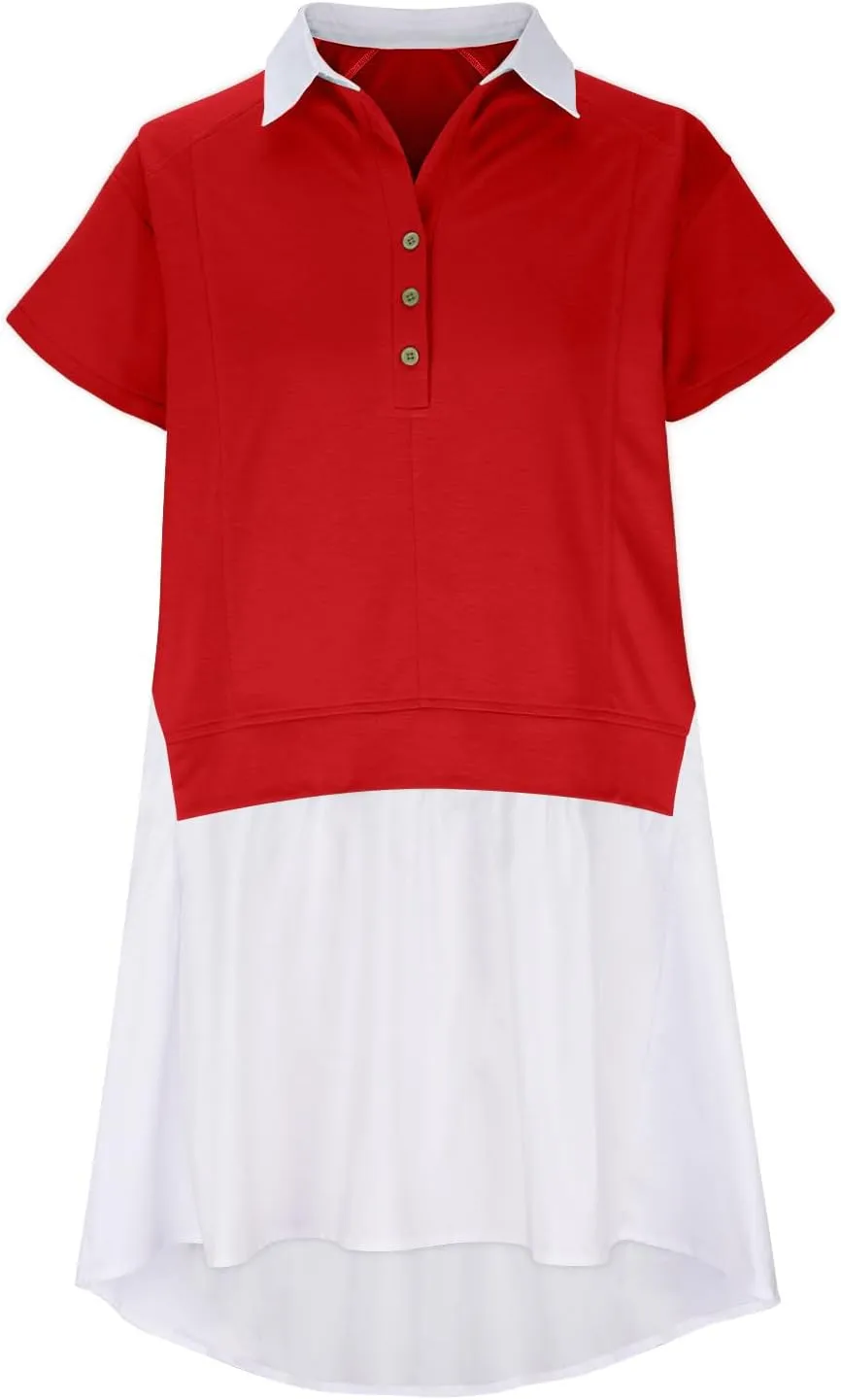 Women Short Sleeve Button Up Casual Beach Dress Simple Solid Color Sundress Loose Fashion Short Dress