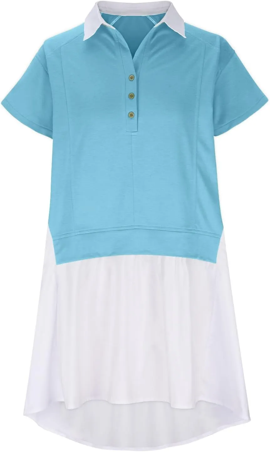 Women Short Sleeve Button Up Casual Beach Dress Simple Solid Color Sundress Loose Fashion Short Dress