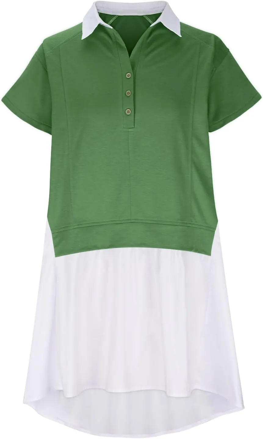 Women Short Sleeve Button Up Casual Beach Dress Simple Solid Color Sundress Loose Fashion Short Dress