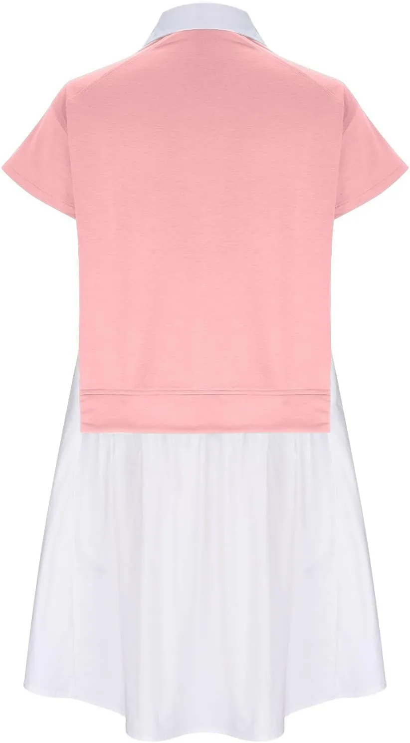 Women Short Sleeve Button Up Casual Beach Dress Simple Solid Color Sundress Loose Fashion Short Dress
