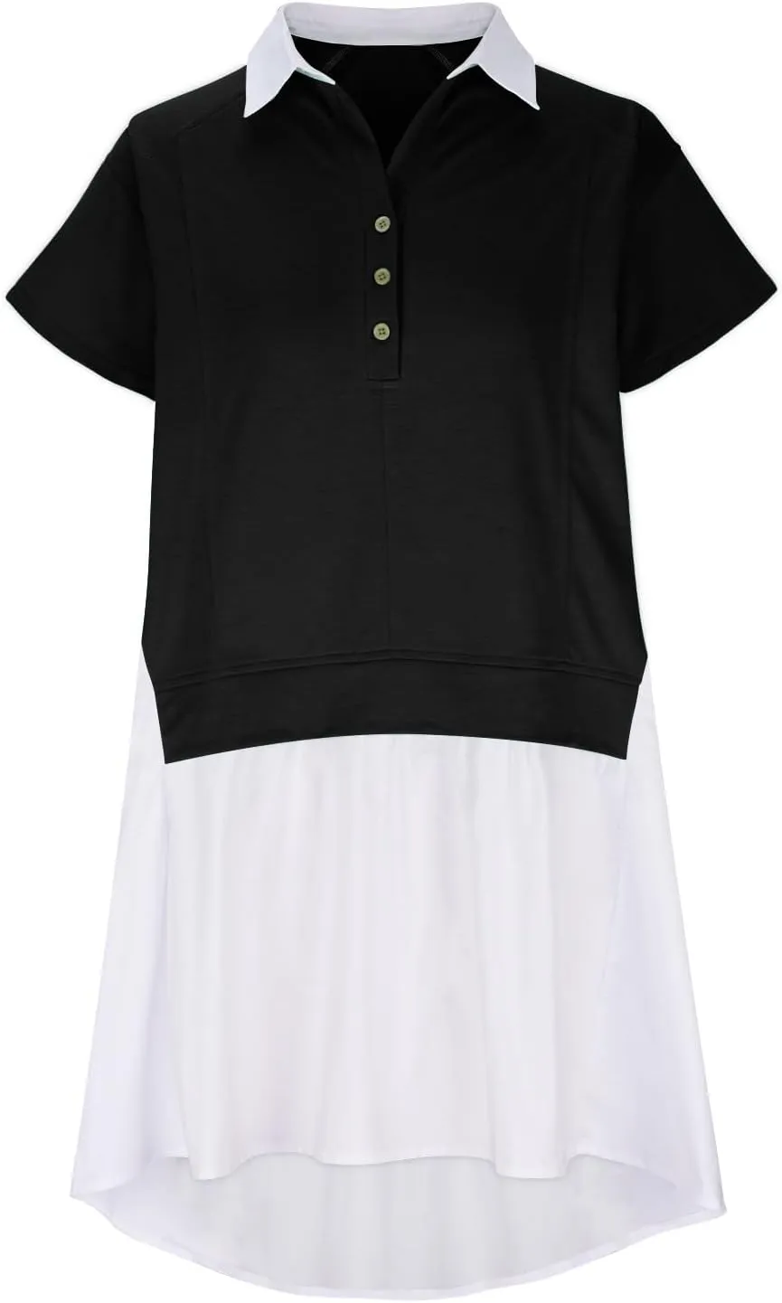 Women Short Sleeve Button Up Casual Beach Dress Simple Solid Color Sundress Loose Fashion Short Dress