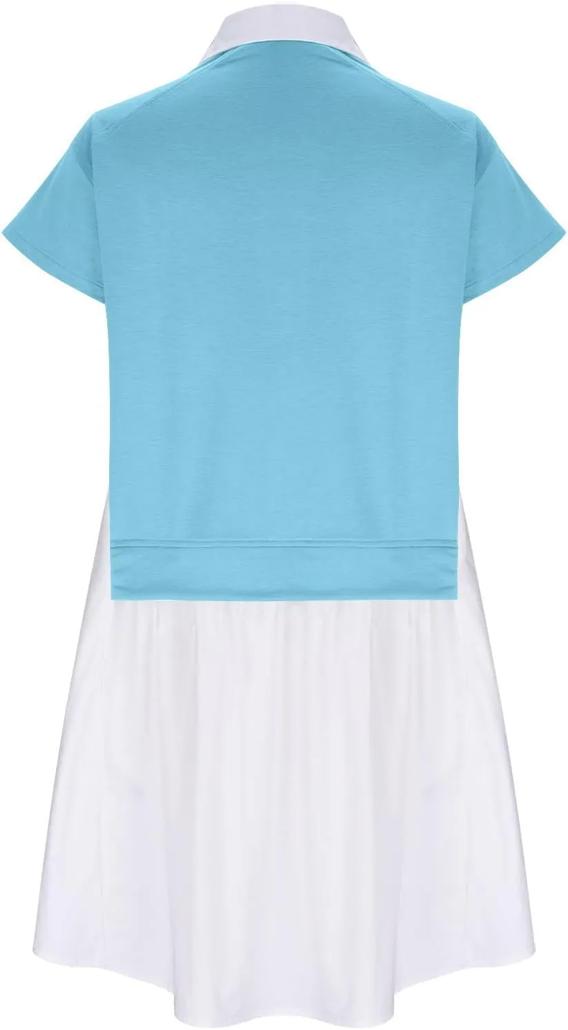 Women Short Sleeve Button Up Casual Beach Dress Simple Solid Color Sundress Loose Fashion Short Dress