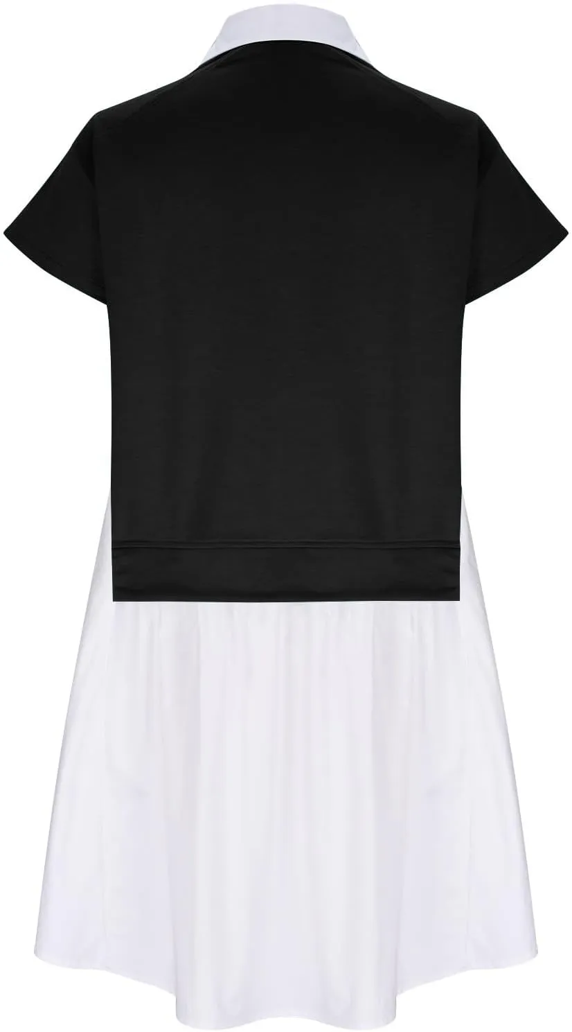 Women Short Sleeve Button Up Casual Beach Dress Simple Solid Color Sundress Loose Fashion Short Dress