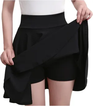 Women Skirt with Shorts High Waist Side Zipper Pleated Wrap Solid Color Casual Summer A Line Mini Skirts