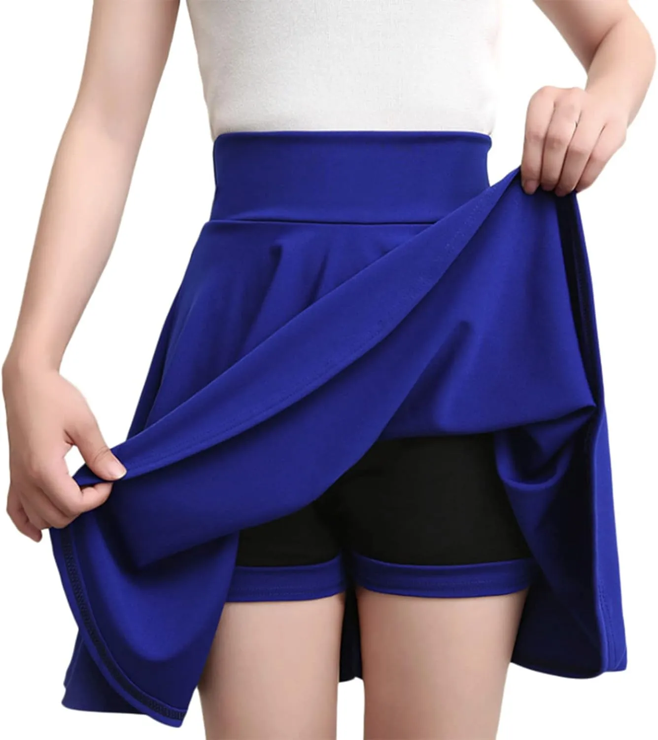 Women Skirt with Shorts High Waist Side Zipper Pleated Wrap Solid Color Casual Summer A Line Mini Skirts