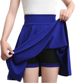 Women Skirt with Shorts High Waist Side Zipper Pleated Wrap Solid Color Casual Summer A Line Mini Skirts