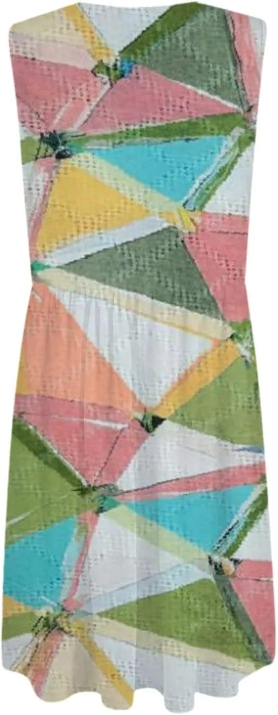 Women Summer Button Up Dresses 2025 Scoop Neck Sleeveless Casual Midi Dress Loose Vacation Sundress with Pockets