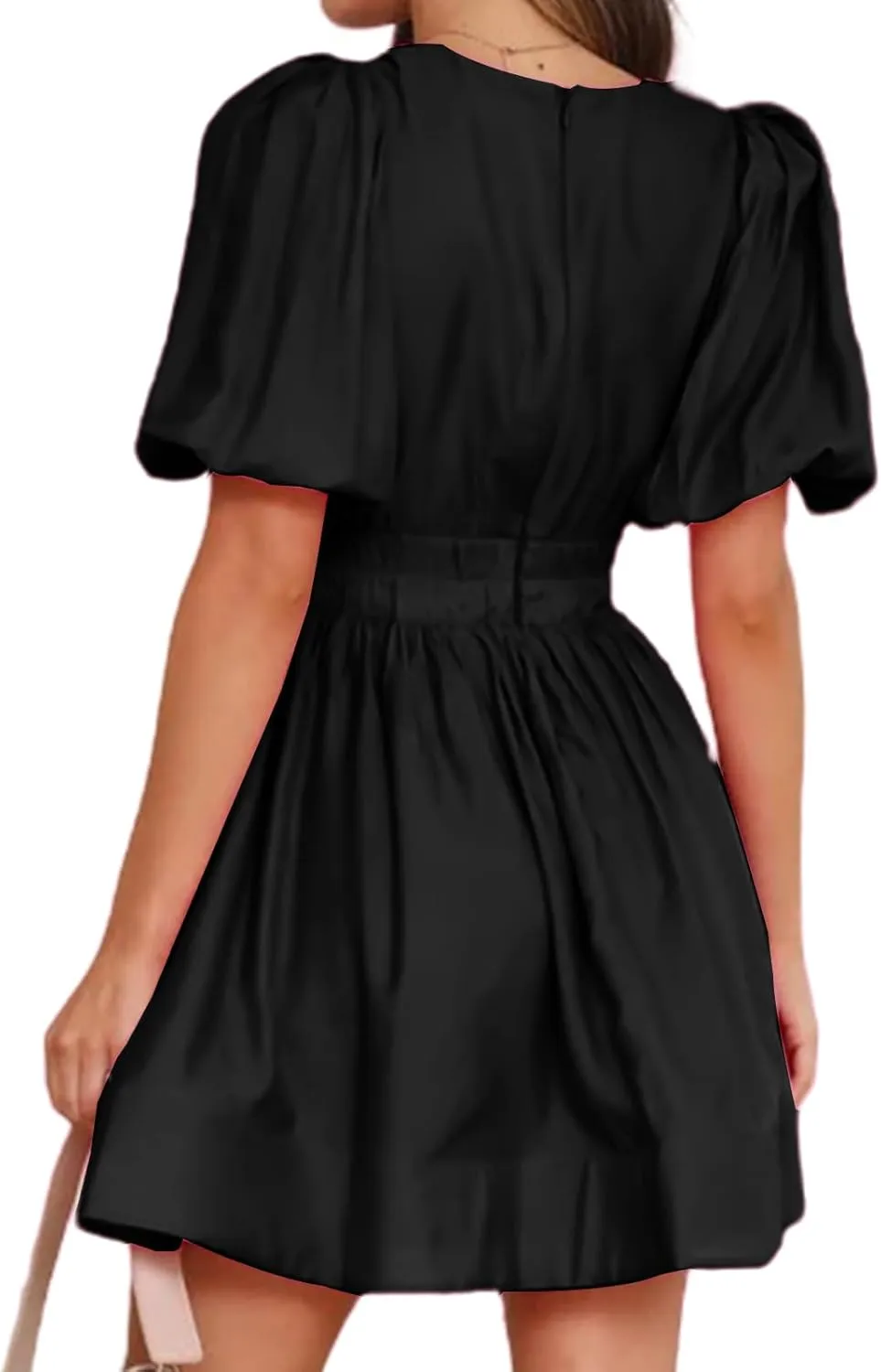 Women Summer Mini Dress Sexy V Neck Puff Short Sleeve A-Line Flowy Swing Dresses Party Dress 2025 Beach Sundress