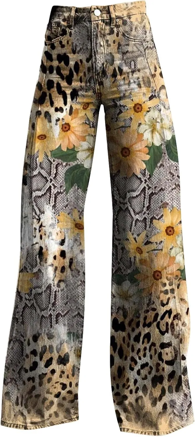 Women Sweatpant Jeans,Sweatpants That Look Like Jeans,High Waisted Stretchy Pull On Wide Leg Denim Pants with Pockets