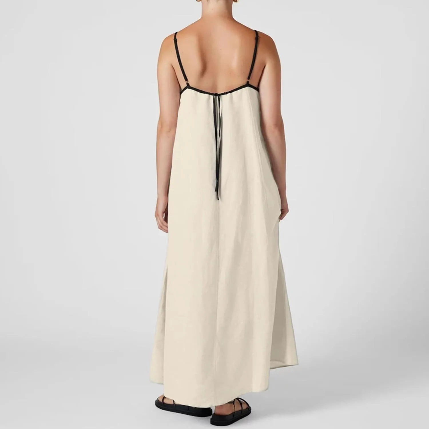 Women's 2025 Summer Maxi Dress, Contrast Spaghetti Strap Dress Backless Cutout Sleeveless Casual Party Beach Dresses Sundress