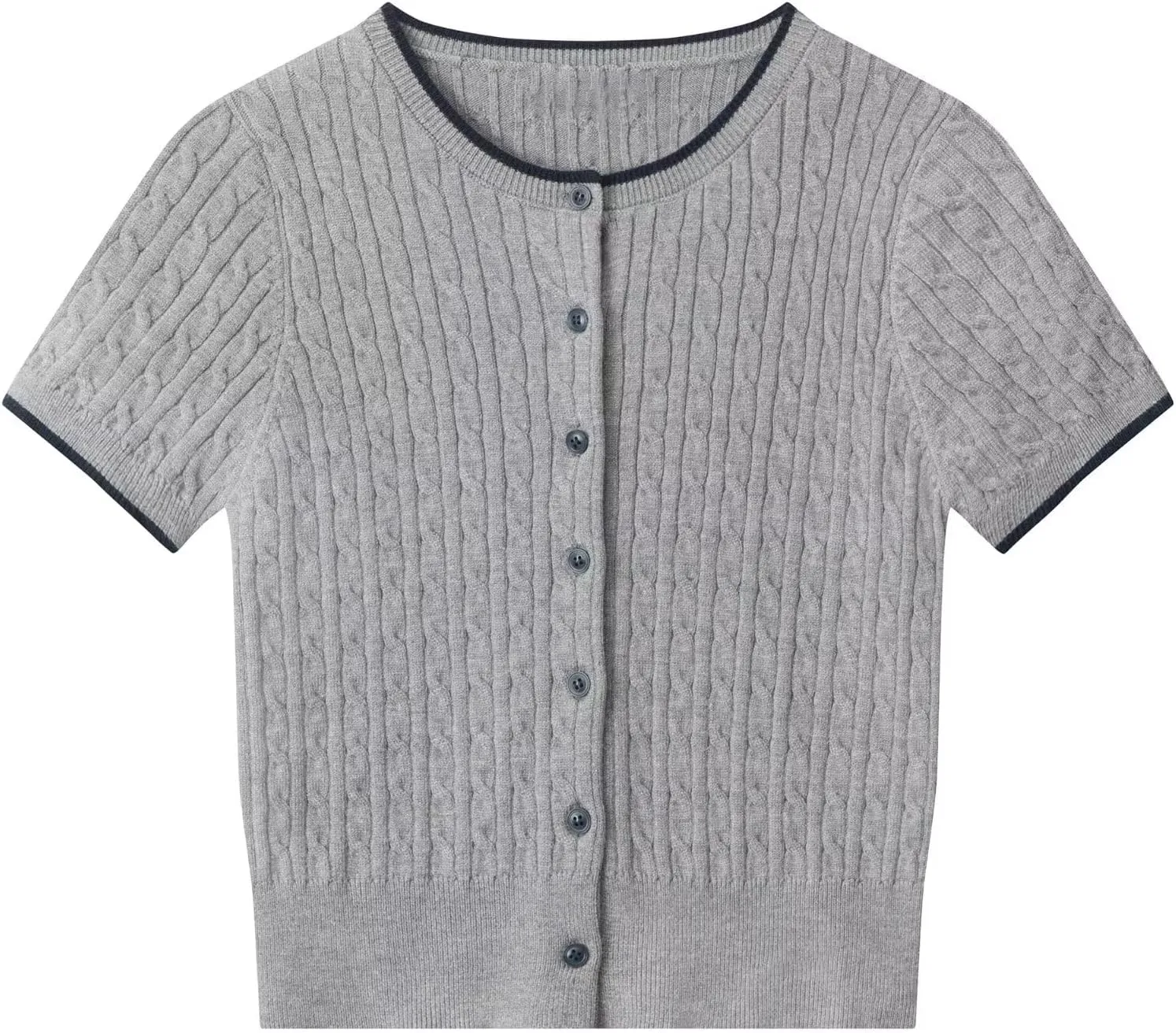 Womens Cable Knit Short Sleeve Cardigan Lightweight Button-Up Sweater