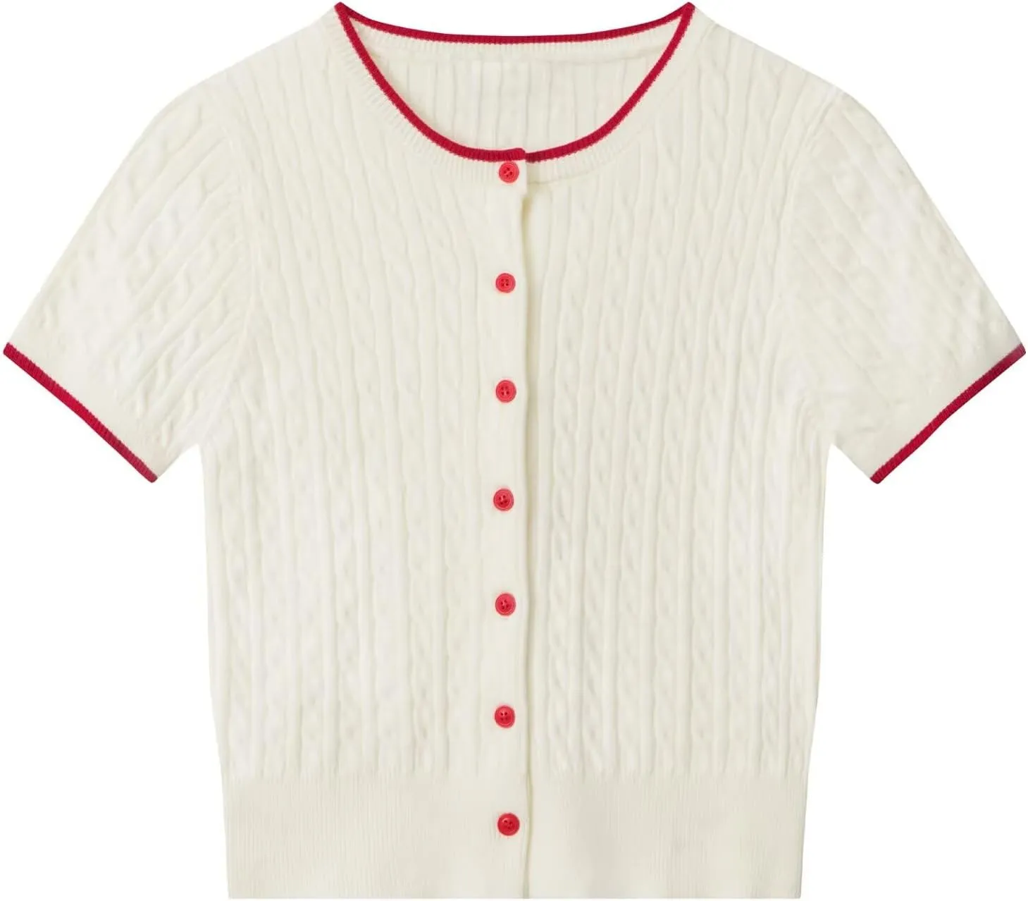 Womens Cable Knit Short Sleeve Cardigan Lightweight Button-Up Sweater