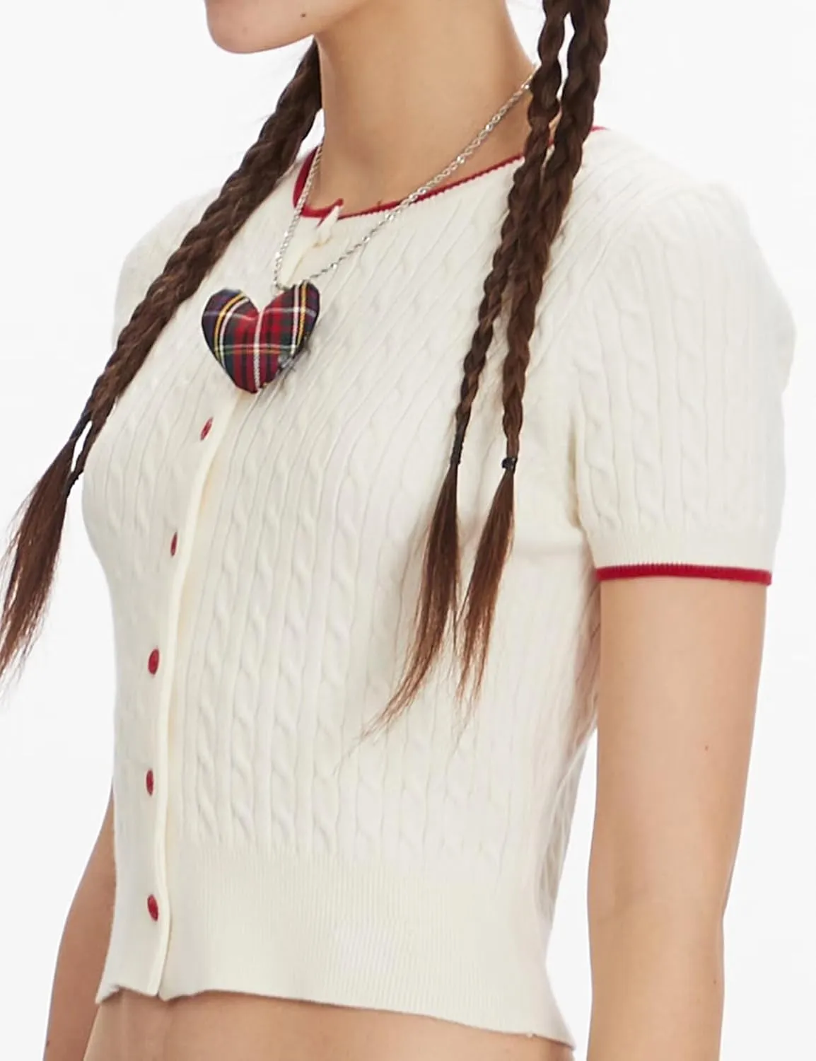 Womens Cable Knit Short Sleeve Cardigan Lightweight Button-Up Sweater