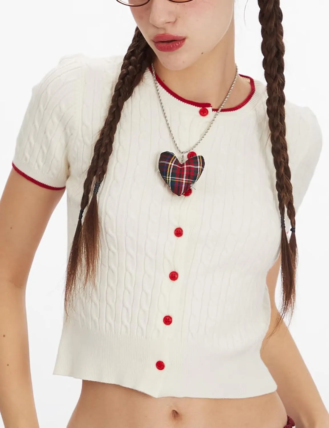 Womens Cable Knit Short Sleeve Cardigan Lightweight Button-Up Sweater