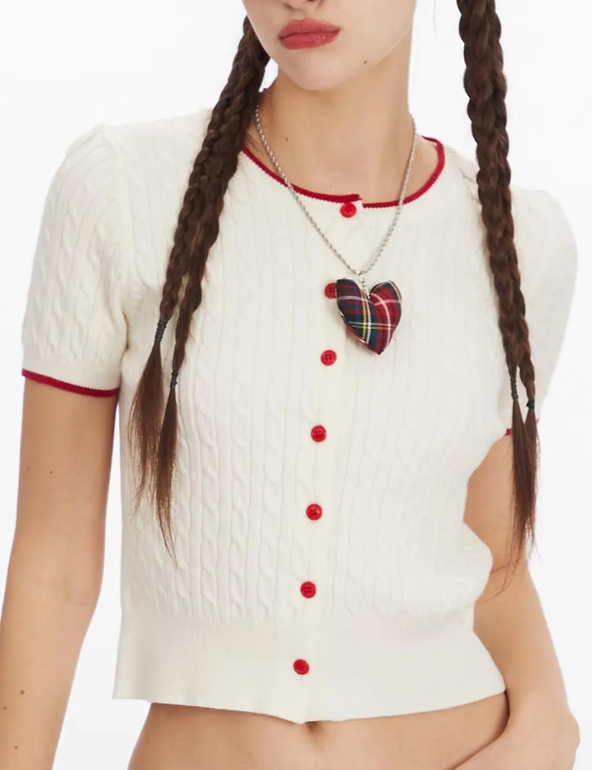Womens Cable Knit Short Sleeve Cardigan Lightweight Button-Up Sweater