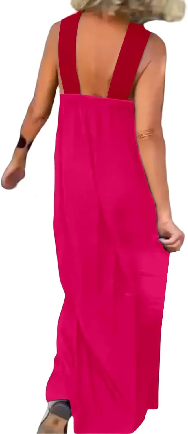 Women's Casual Dresses Flowy Cross Halter Neck Sleeveless Stitching Dress Summer Sexy Backless Vacation Maxi Dress
