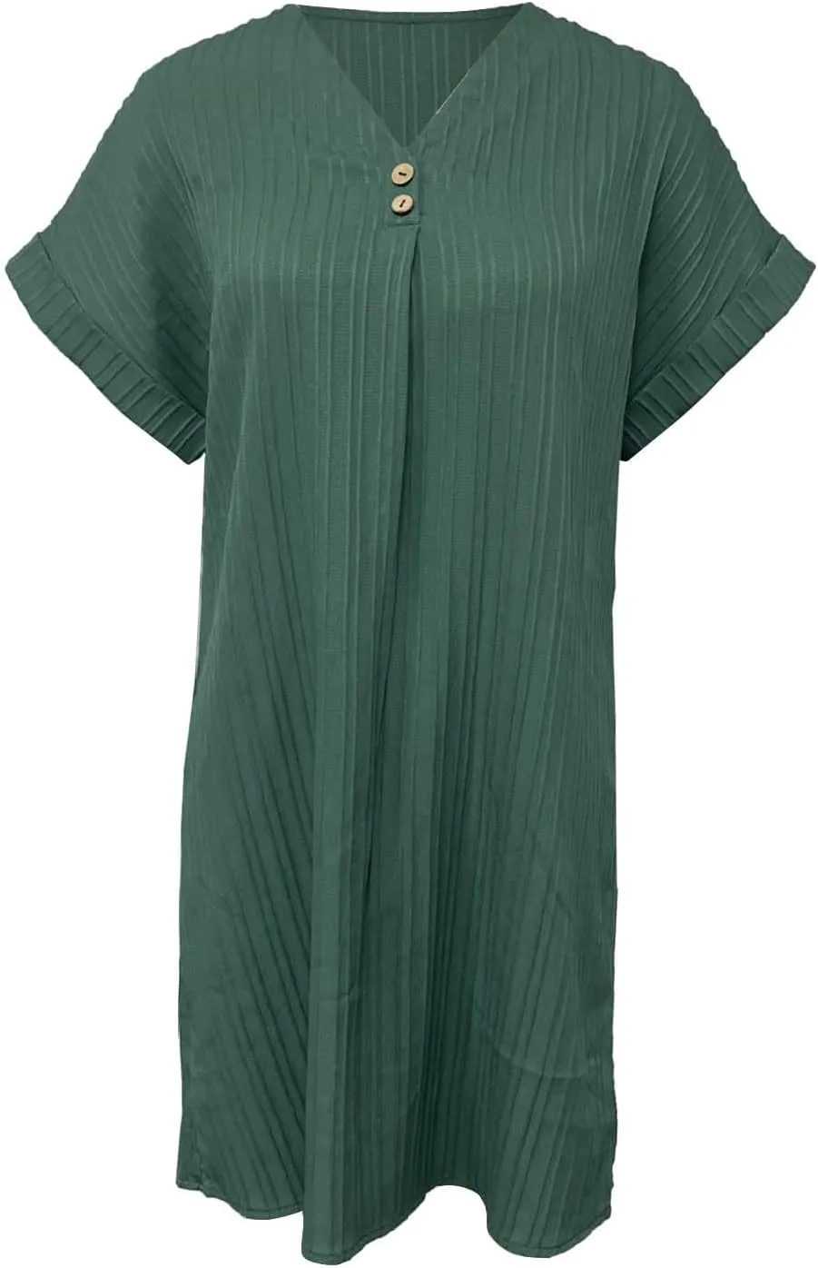 Womens Casual Shirt Dress Cap Sleeve Solid Color Button V Neck Shift Summer Dresses with Pockets