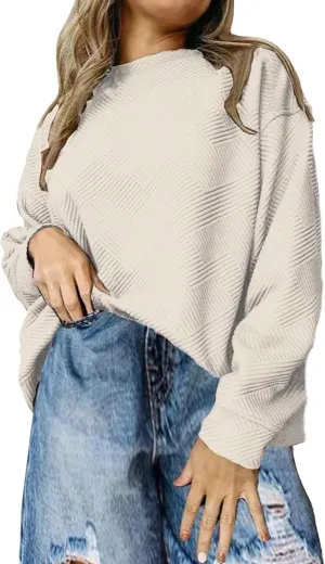 Women's Casual Shirts Textured Crewneck Long Sleeve Oversized Pullover Sweatshirts Fall Loose Fit Workout Tunic Tops