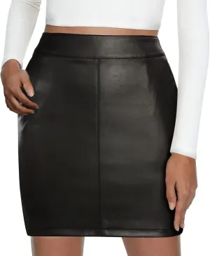 Women's Comfortable Fashion Basic High Waist Faux Leather Bodycon Mini Pencil Skirt Dorm Bed Skirt