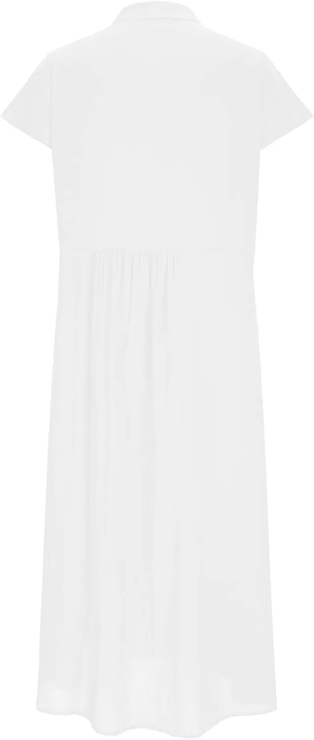Women's Cotton Linen Dress Casual Button Up Cap Sleeve Loose Fit Long Dress Summer Fashion Comfort Lounge Sundress