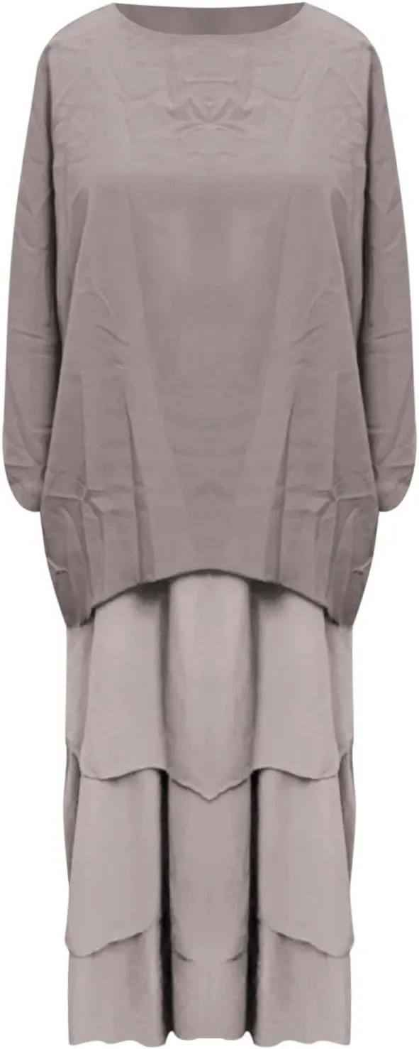Women's Cotton Ruffle Tiered Oversized Half Sleeves Crew Neck Baggy Flowy Casual Maxi Dress Shirt Dresses with Pockets