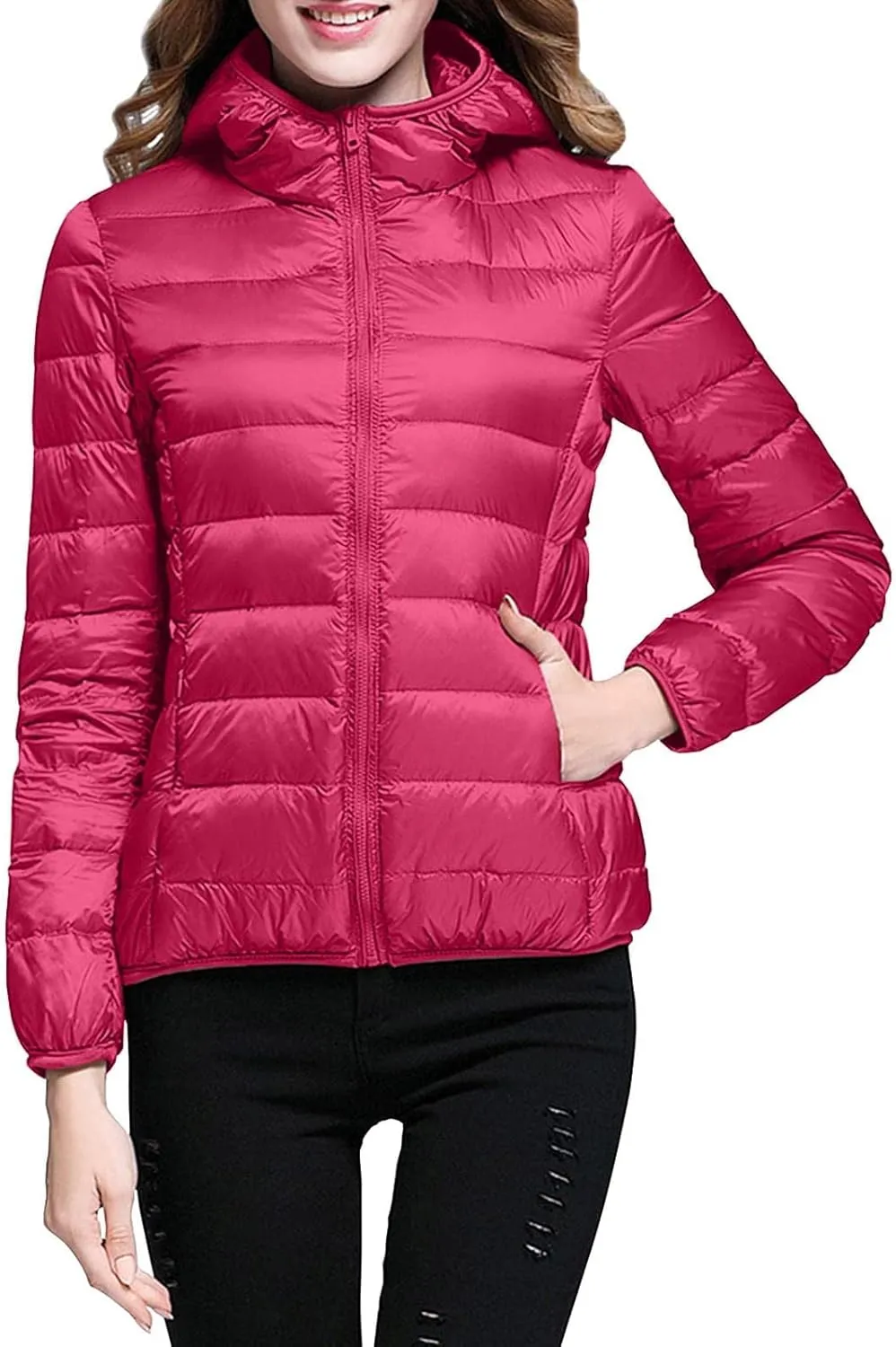Women's Down Jacket Hooded Windproof Puffer Coat Packable Warm Winter Jacket Lightweight Ladies Parka Chunky With Hood Trendy