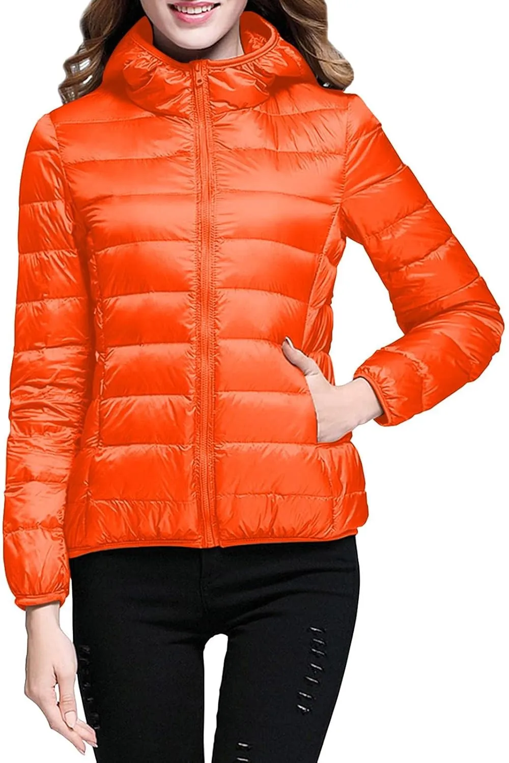 Women's Down Jacket Hooded Windproof Puffer Coat Packable Warm Winter Jacket Lightweight Ladies Parka Chunky With Hood Trendy