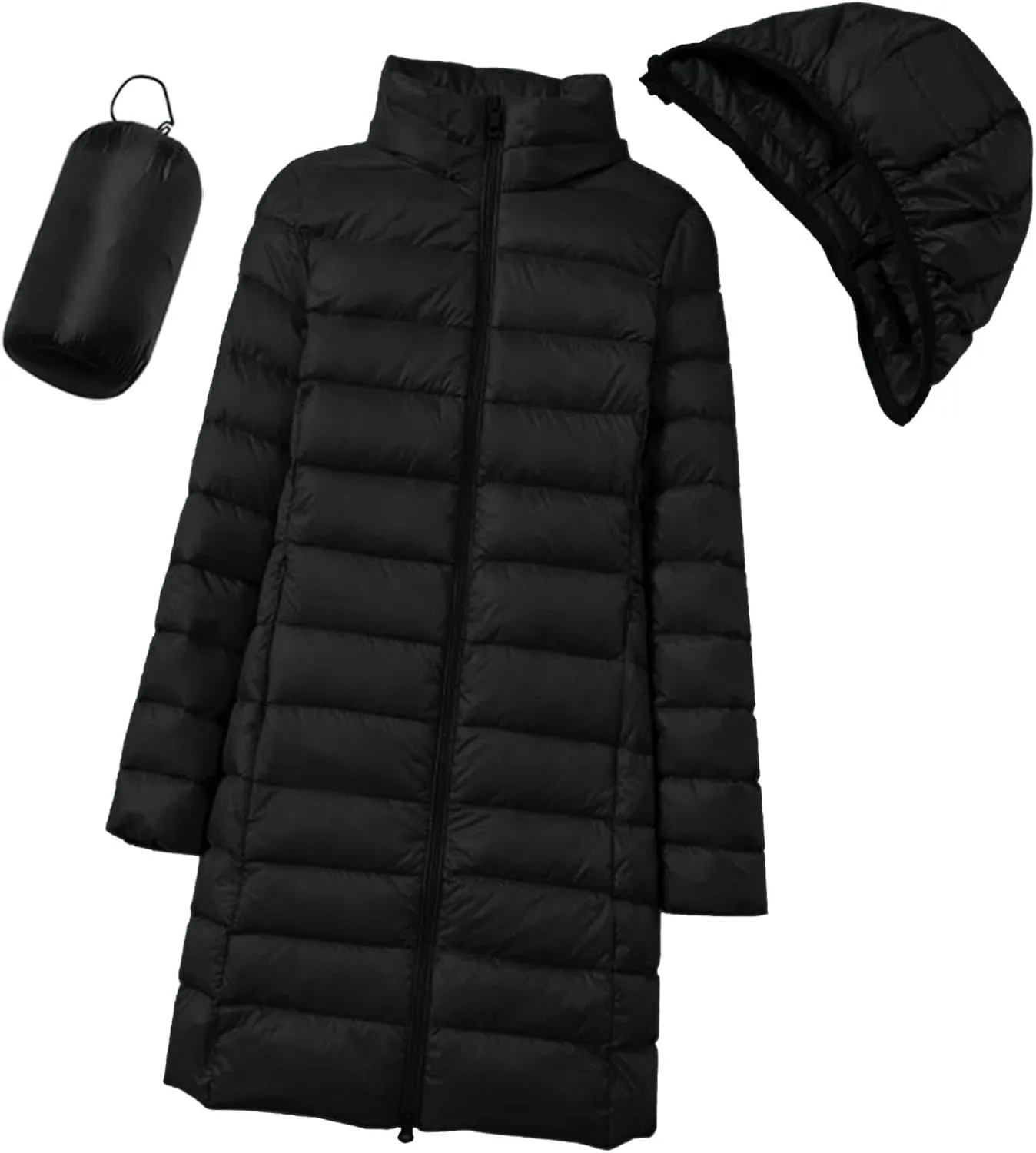 Women's Down Jacket Hooded Windproof Puffer Coat Packable Warm Winter Jacket Lightweight Ladies Parka Trendy Stand-up Collar