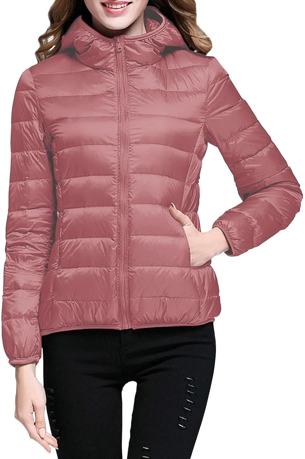 Women's Down Jacket Hooded Windproof Puffer Coat Packable Warm Winter Jacket Lightweight Ladies Parka Winter Chunky Casual