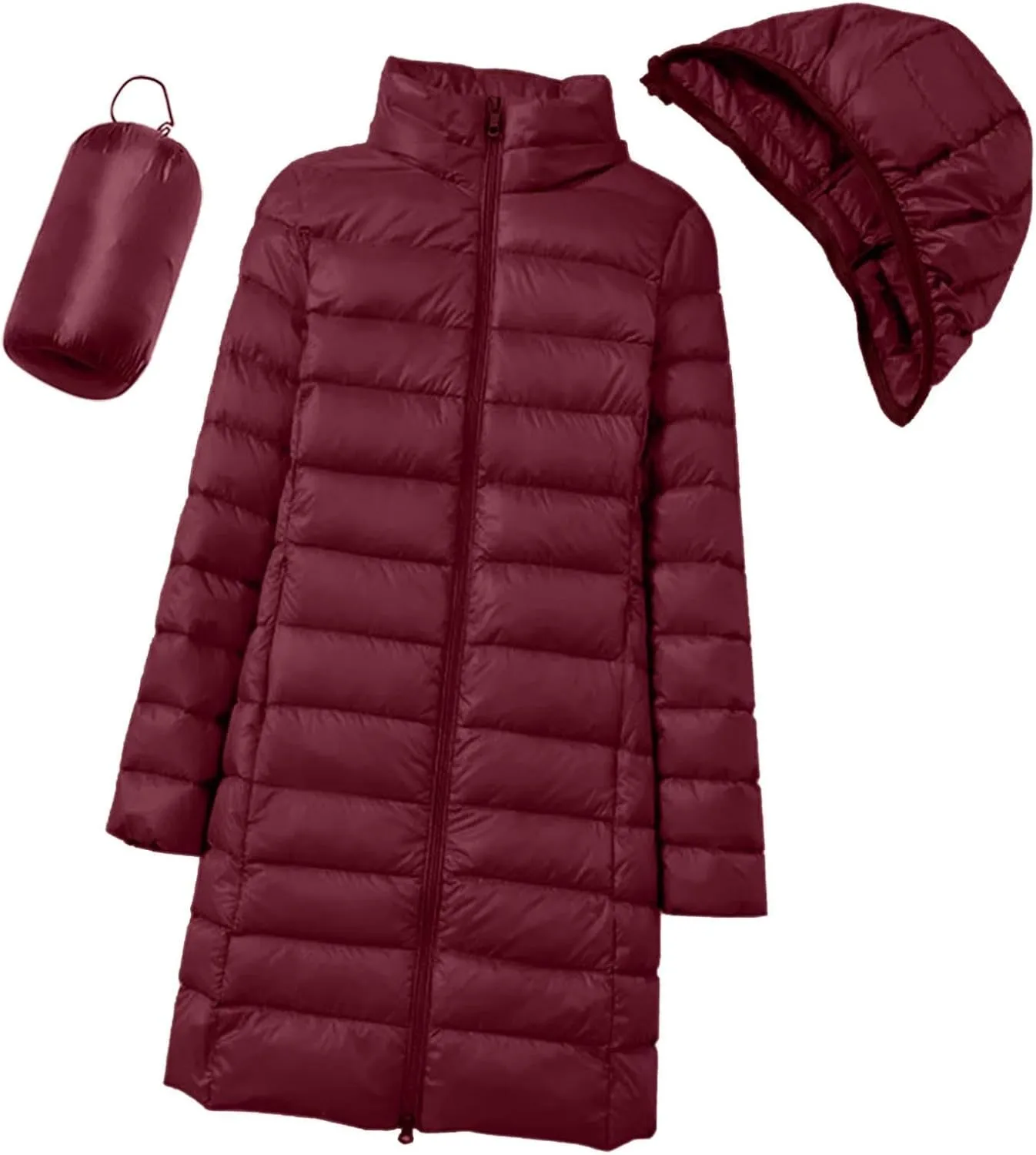 Women's Down Jacket Hooded Windproof Puffer Coat Packable Warm Winter Jacket Lightweight Ladies Parka Zipper Winter Autumn