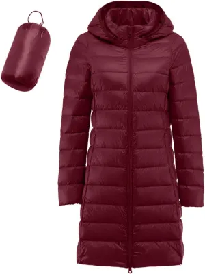 Women's Down Jacket Hooded Windproof Puffer Coat Packable Warm Winter Jacket Lightweight Ladies Parka Zipper Winter Autumn