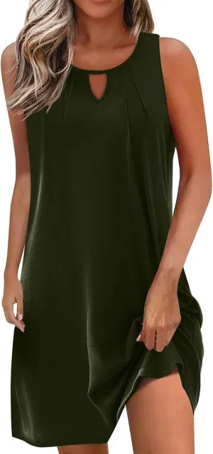 Womens Dresses Crewneck Sleeveless Hollow Mini Dress Ruffle Sexy Fashion Trendy Dressy Tops Dress Summer Sundress