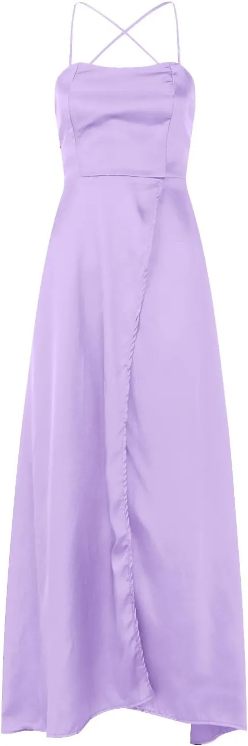 Women's Elegant Satin Evening Party Dress Sexy Off Shoulder Ball Gown Dress High Slit V-Neck Cocktail Dress