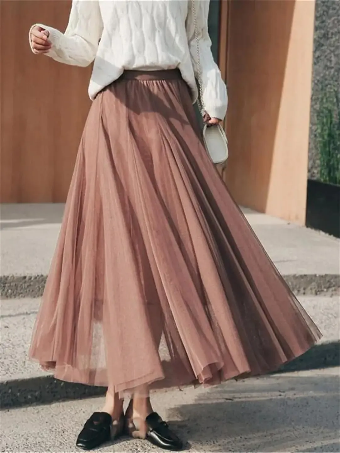 Women's Fashion Summer Elegant Mesh Skirt Spring Boho Korean High Waist Pleated Midi Skirts