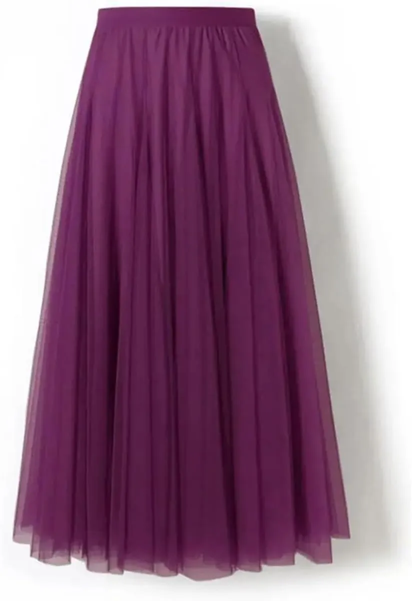 Women's Fashion Summer Elegant Mesh Skirt Spring Boho Korean High Waist Pleated Midi Skirts