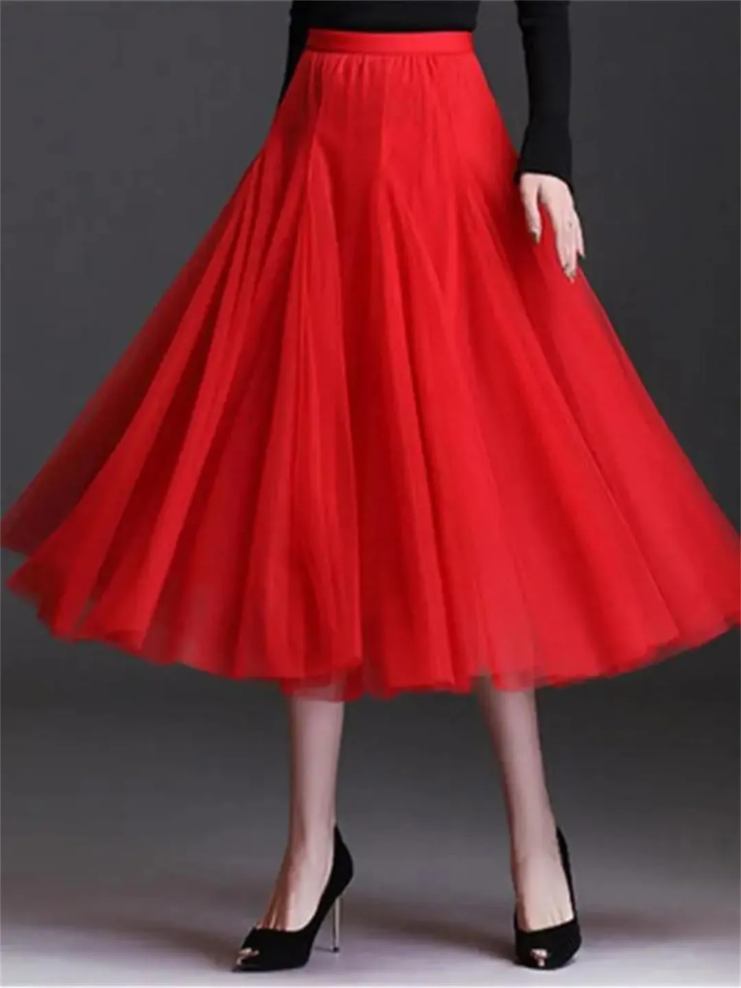 Women's Fashion Summer Elegant Mesh Skirt Spring Boho Korean High Waist Pleated Midi Skirts