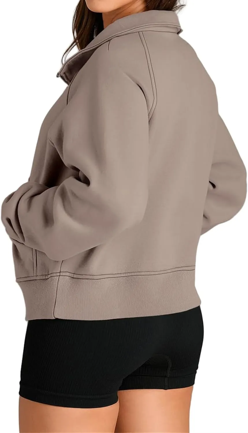 Womens Hoodies Oversized Quarter Zip Pullover Cropped Fleece Sweatshirts with Pockets Fall Clothes Thumb Hole