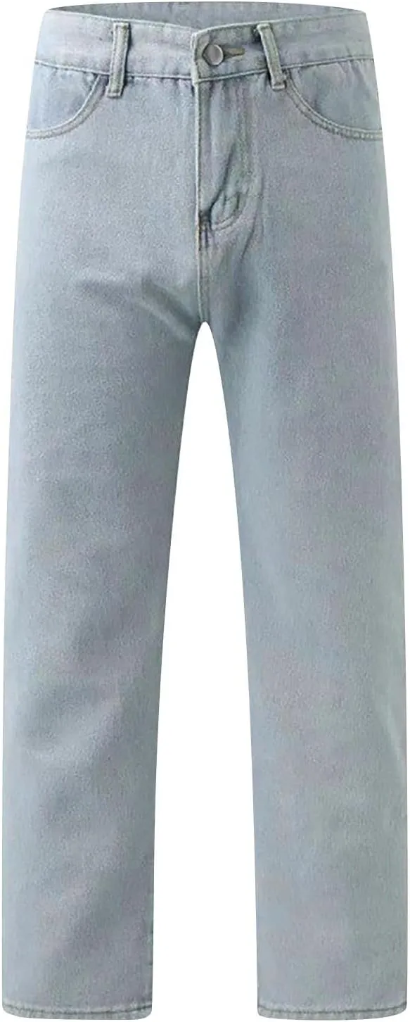 Womens Jeans High Waisted Stretchy Plus Size Pants for Women Tummy Control Black Baggy Jeans Straight Wide Leg