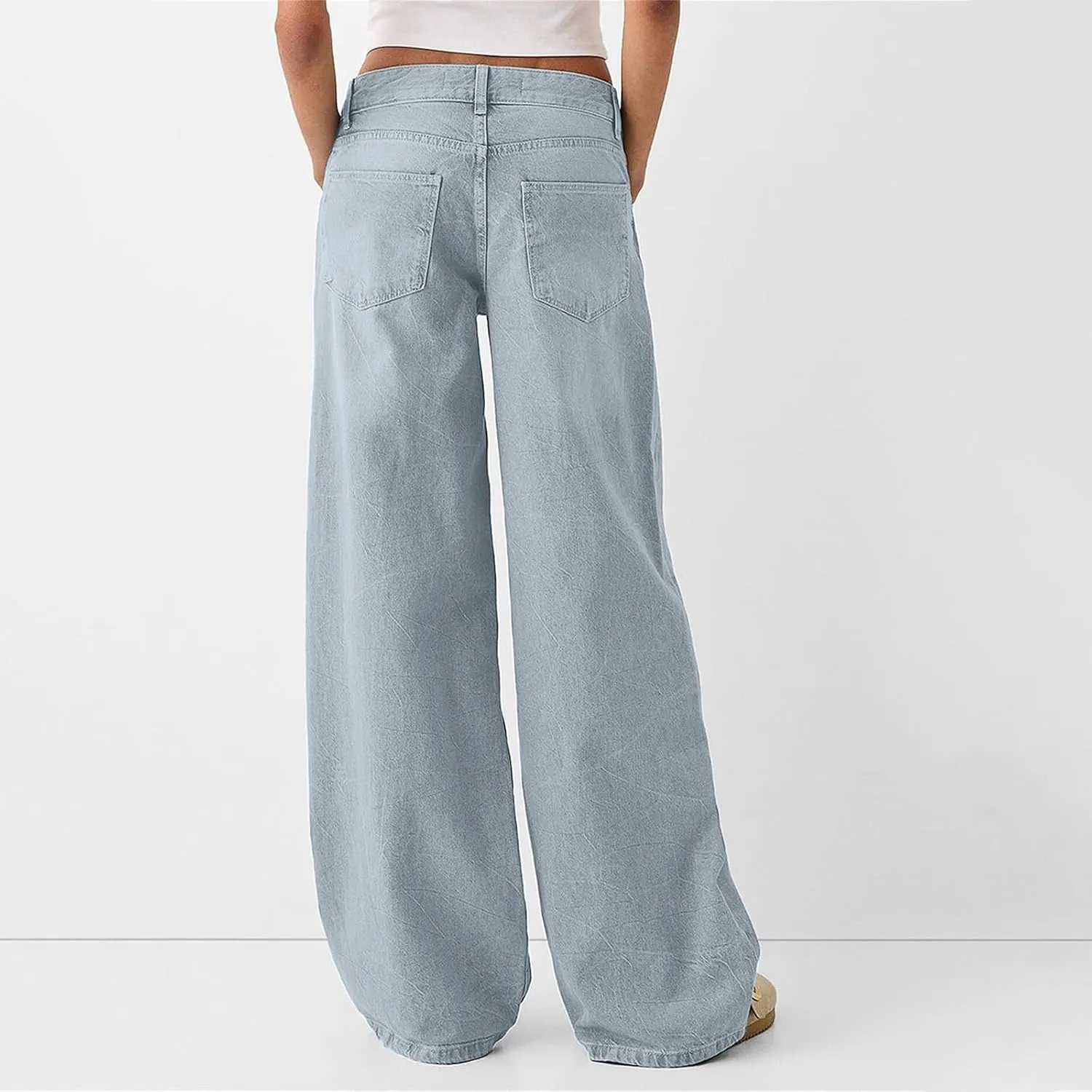 Womens Jeans High Waisted Stretchy Plus Size Pants for Women Tummy Control Black Baggy Jeans Straight Wide Leg